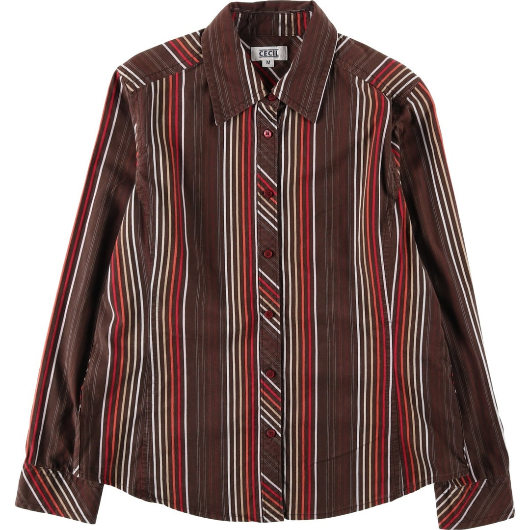 CECIL Long-Sleeve Striped Shirt, Women's Size M (approx.) unclear brown type Vintage Second Hand