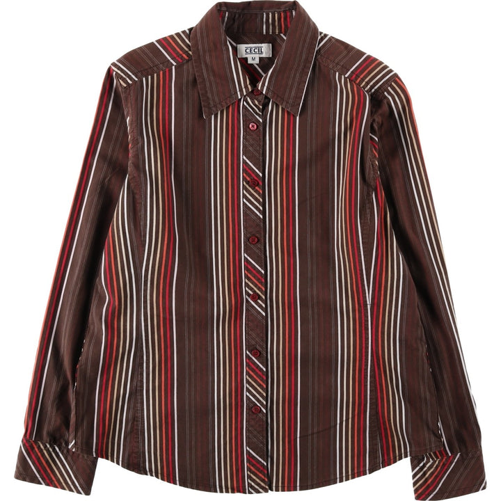 CECIL Long-Sleeve Striped Shirt, Women's Size M (approx.) unclear brown type Vintage Second Hand