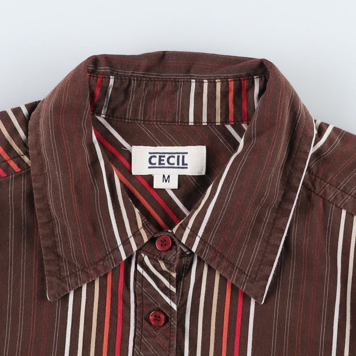 CECIL Long-Sleeve Striped Shirt, Women's Size M (approx.) unclear brown type Vintage Second Hand