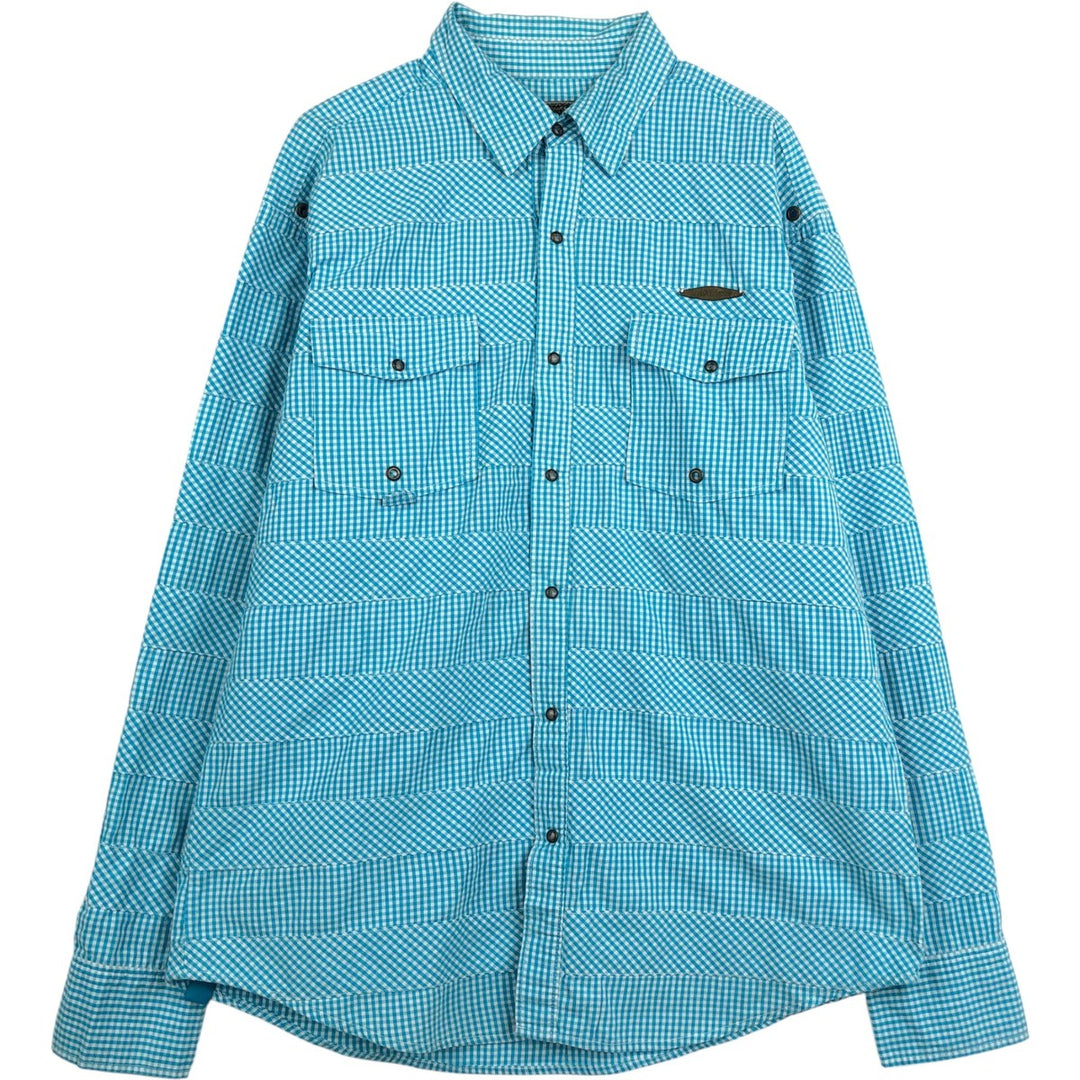 Live Mechanics Gingham Check Long-Sleeve Cotton Check Shirt, Women's Size XL (approx.) cotton Blue type light blue Vintage Second Hand