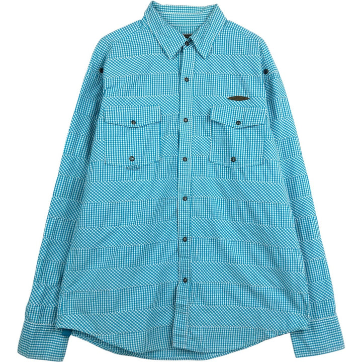 Live Mechanics Gingham Check Long-Sleeve Cotton Check Shirt, Women's Size XL (approx.) cotton Blue type light blue Vintage Second Hand