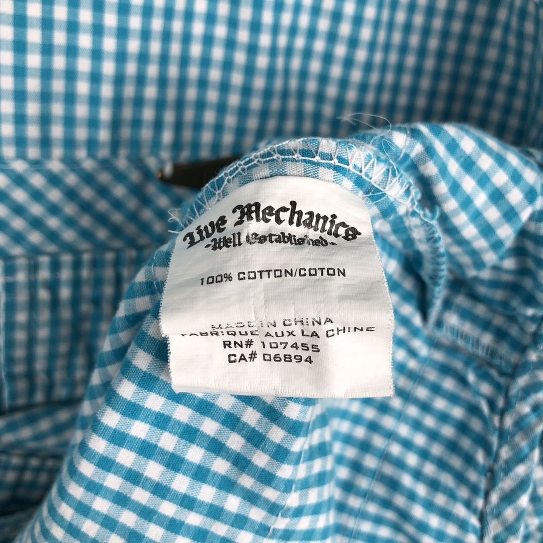 Live Mechanics Gingham Check Long-Sleeve Cotton Check Shirt, Women's Size XL (approx.) cotton Blue type light blue Vintage Second Hand