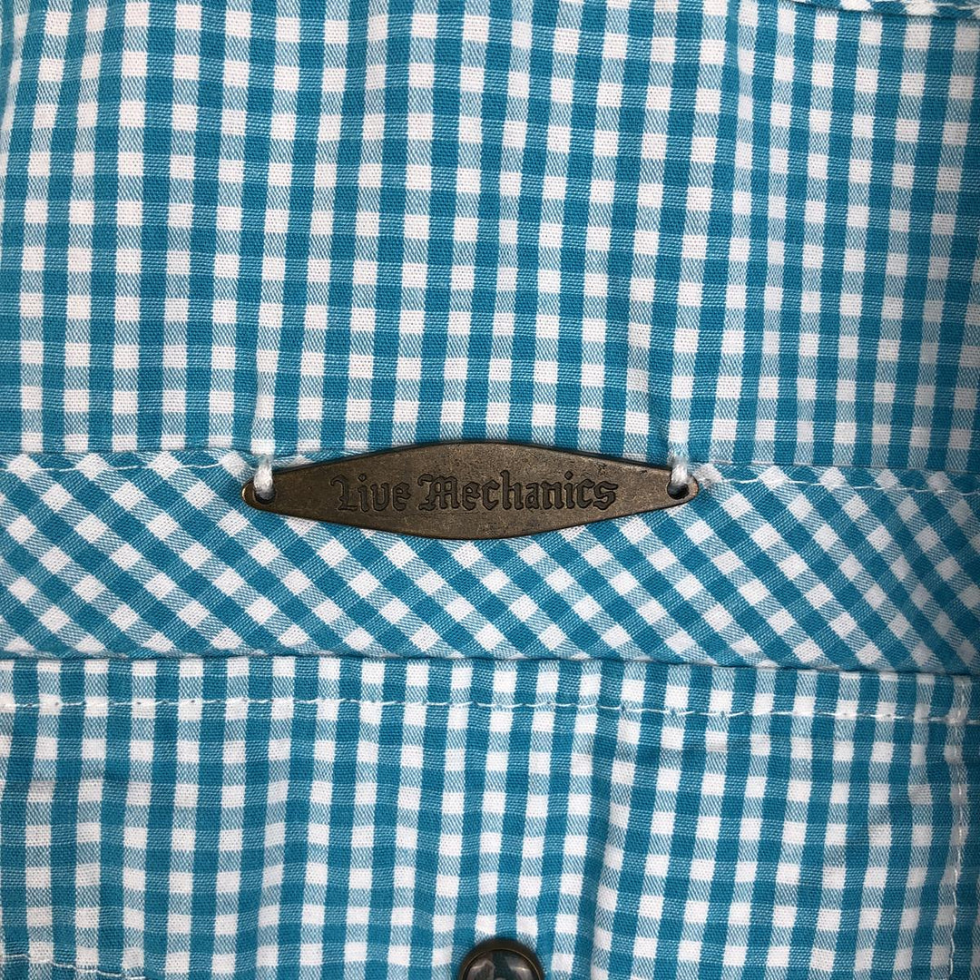 Live Mechanics Gingham Check Long-Sleeve Cotton Check Shirt, Women's Size XL (approx.) cotton Blue type light blue Vintage Second Hand