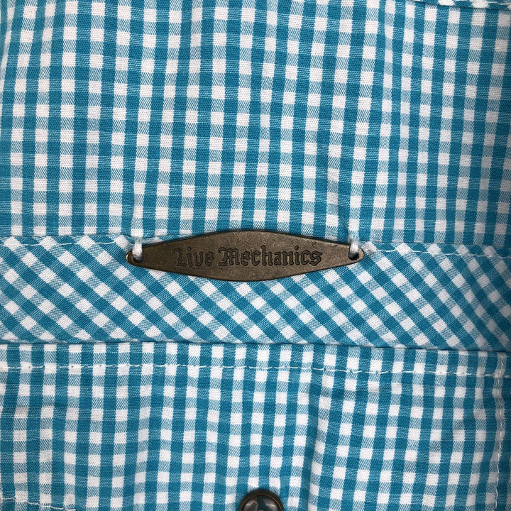 Live Mechanics Gingham Check Long-Sleeve Cotton Check Shirt, Women's Size XL (approx.) cotton Blue type light blue Vintage Second Hand