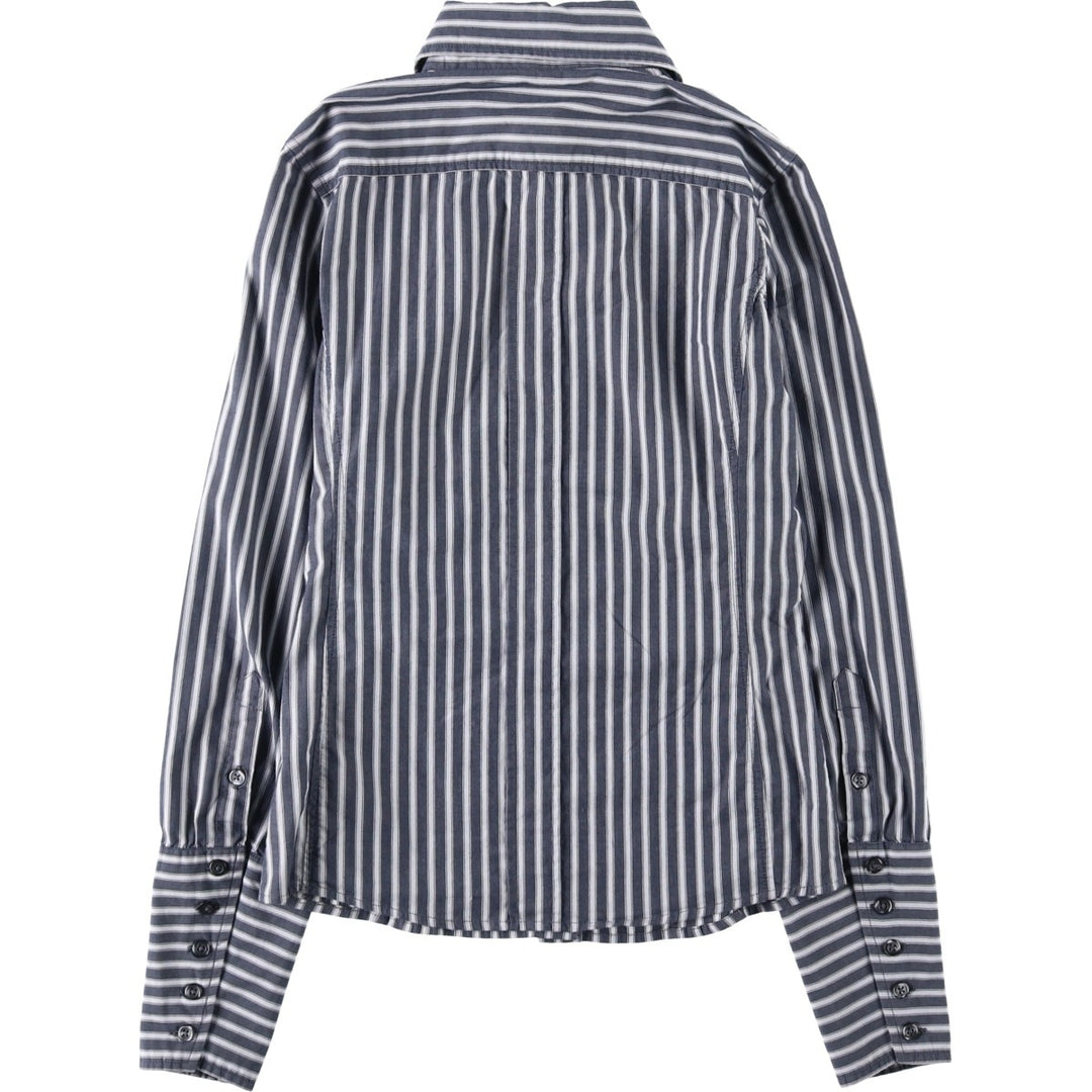 Benetton UNITED COLORS OF BENETTON Long-Sleeve Cotton Stripe Shirt, Women's Size S (approx.) cotton Charcoal Vintage Second Hand