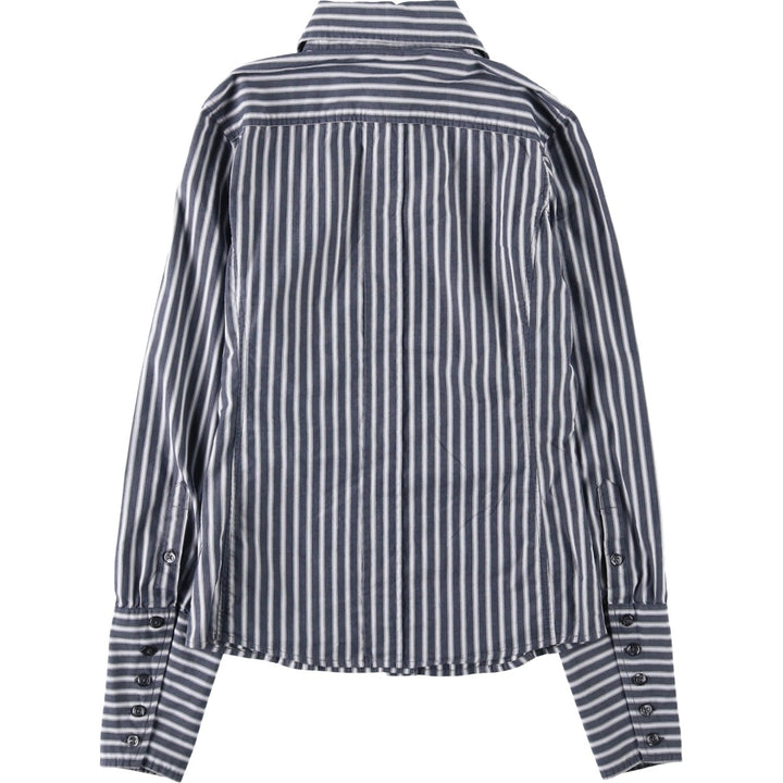 Benetton UNITED COLORS OF BENETTON Long-Sleeve Cotton Stripe Shirt, Women's Size S (approx.) cotton Charcoal Vintage Second Hand