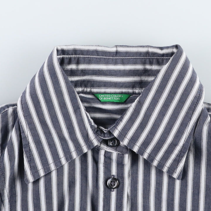 Benetton UNITED COLORS OF BENETTON Long-Sleeve Cotton Stripe Shirt, Women's Size S (approx.) cotton Charcoal Vintage Second Hand