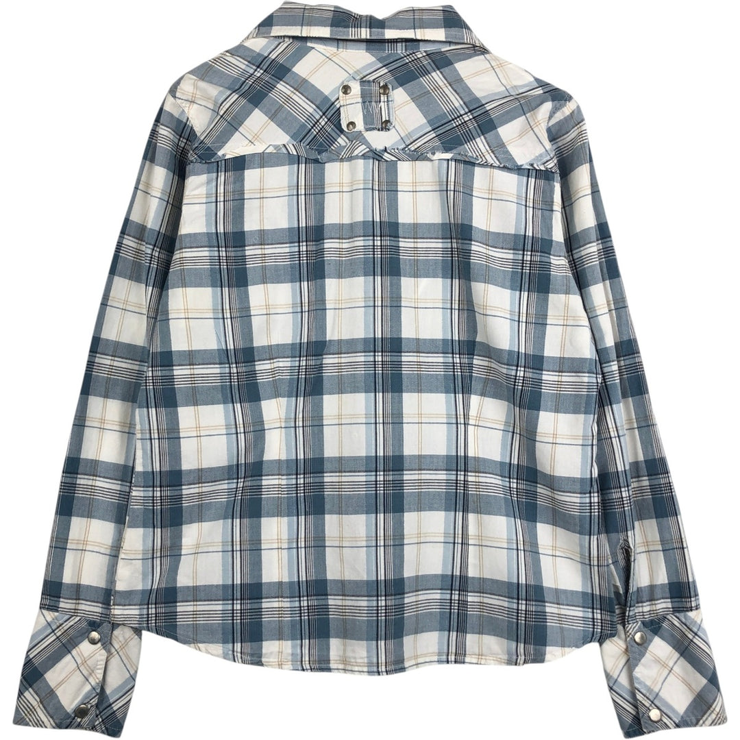 TANTUM ON Skipper Collar Long Sleeve Cotton Check Shirt (Women's Size S) cotton Blue type light blue Vintage Second Hand