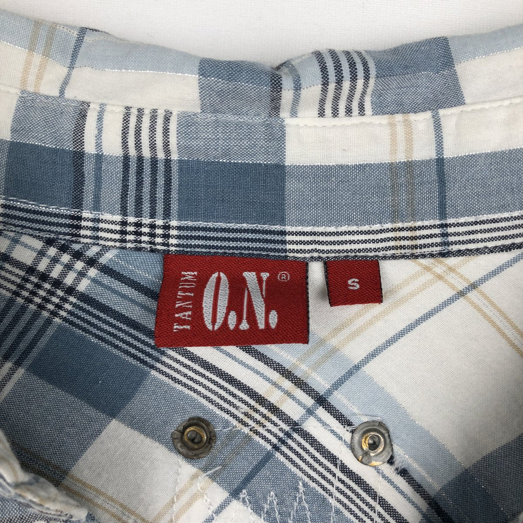 TANTUM ON Skipper Collar Long Sleeve Cotton Check Shirt (Women's Size S) cotton Blue type light blue Vintage Second Hand
