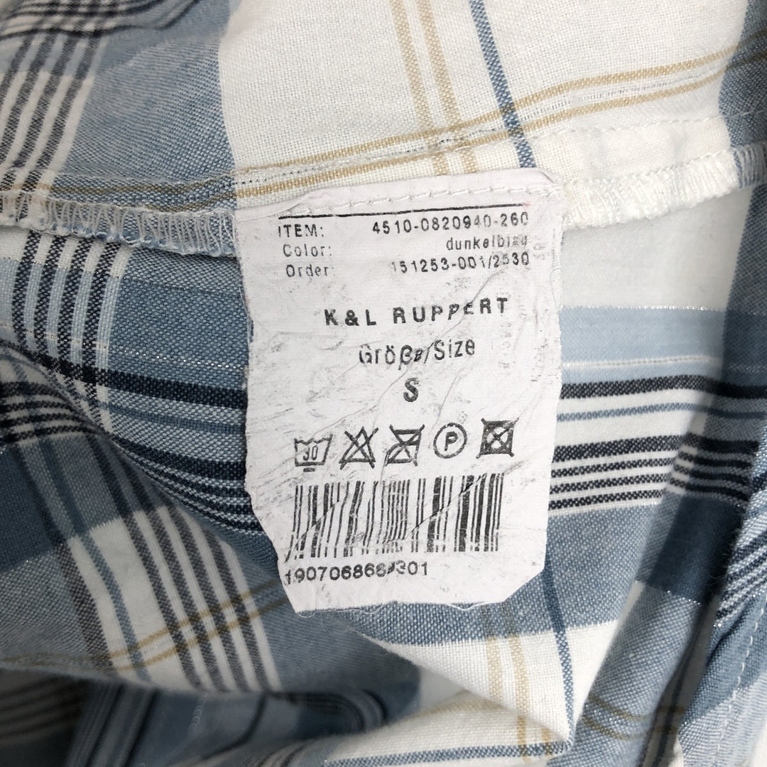 TANTUM ON Skipper Collar Long Sleeve Cotton Check Shirt (Women's Size S) cotton Blue type light blue Vintage Second Hand
