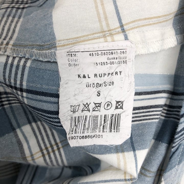 TANTUM ON Skipper Collar Long Sleeve Cotton Check Shirt (Women's Size S) cotton Blue type light blue Vintage Second Hand