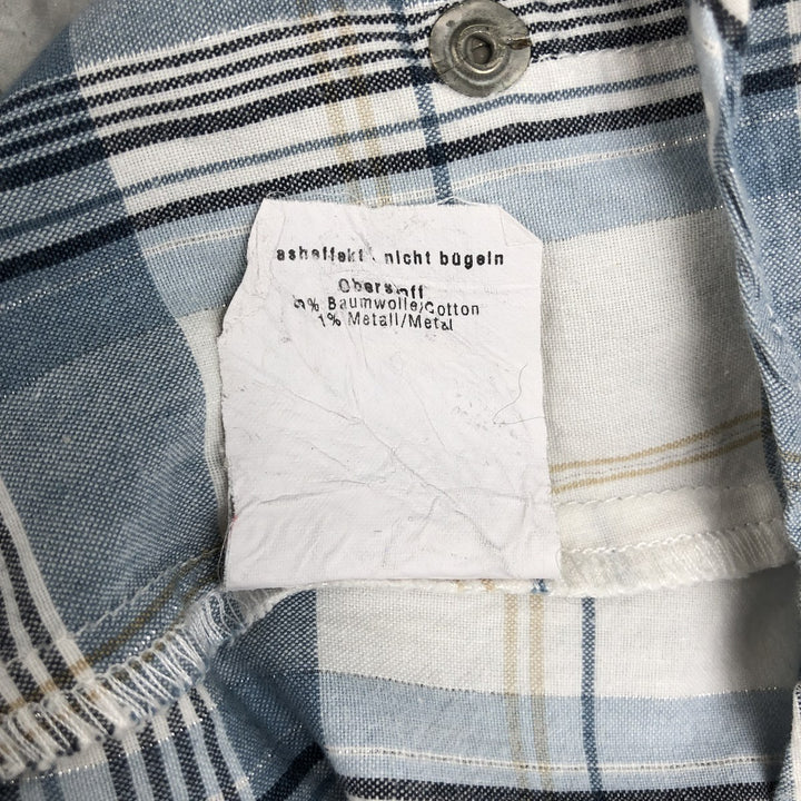 TANTUM ON Skipper Collar Long Sleeve Cotton Check Shirt (Women's Size S) cotton Blue type light blue Vintage Second Hand