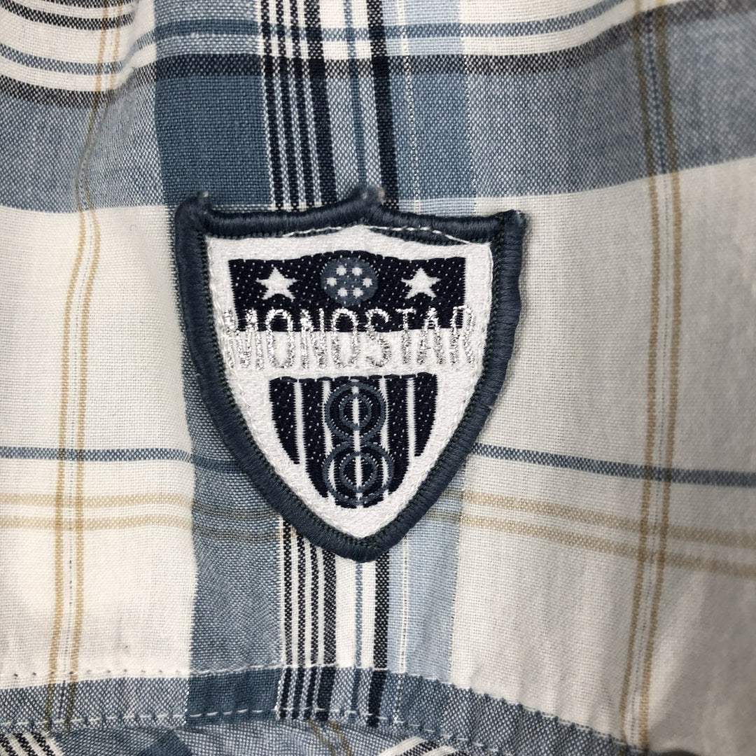 TANTUM ON Skipper Collar Long Sleeve Cotton Check Shirt (Women's Size S) cotton Blue type light blue Vintage Second Hand