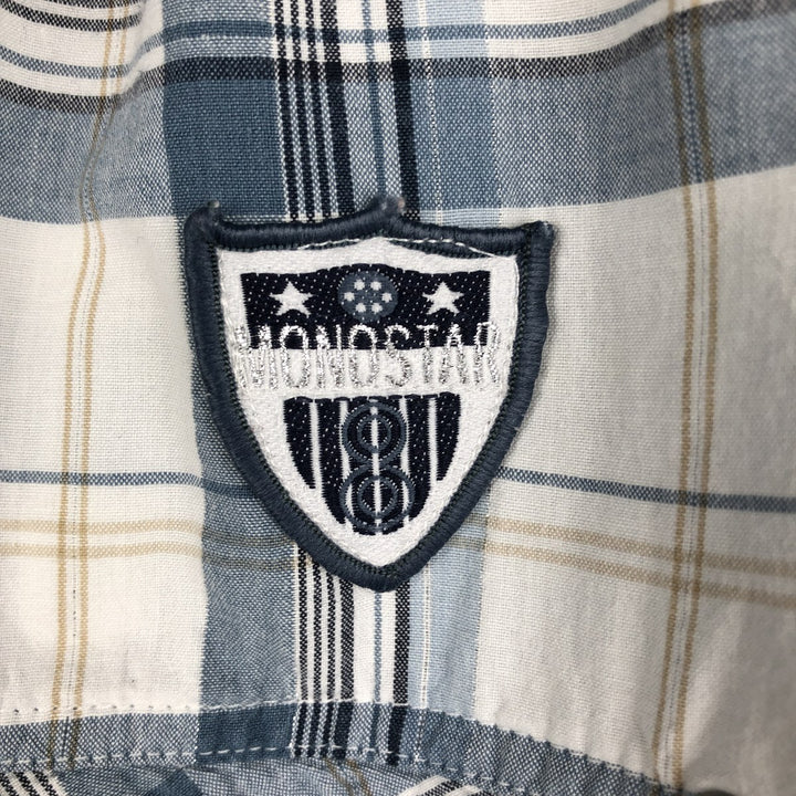 TANTUM ON Skipper Collar Long Sleeve Cotton Check Shirt (Women's Size S) cotton Blue type light blue Vintage Second Hand