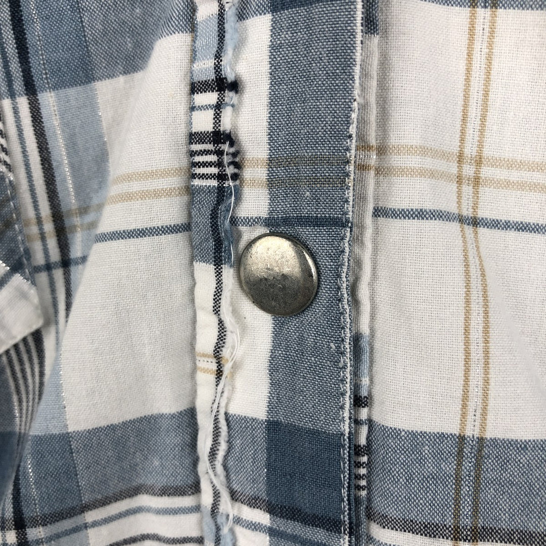 TANTUM ON Skipper Collar Long Sleeve Cotton Check Shirt (Women's Size S) cotton Blue type light blue Vintage Second Hand