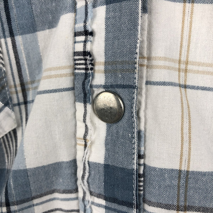 TANTUM ON Skipper Collar Long Sleeve Cotton Check Shirt (Women's Size S) cotton Blue type light blue Vintage Second Hand