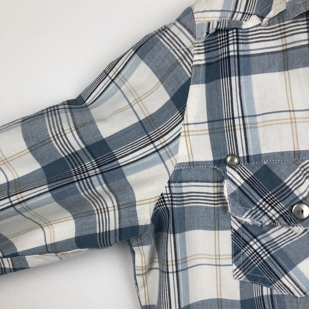 TANTUM ON Skipper Collar Long Sleeve Cotton Check Shirt (Women's Size S) cotton Blue type light blue Vintage Second Hand