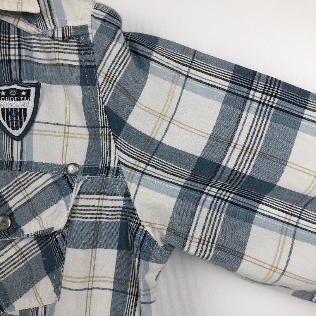 TANTUM ON Skipper Collar Long Sleeve Cotton Check Shirt (Women's Size S) cotton Blue type light blue Vintage Second Hand