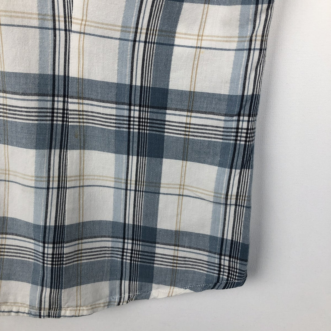 TANTUM ON Skipper Collar Long Sleeve Cotton Check Shirt (Women's Size S) cotton Blue type light blue Vintage Second Hand