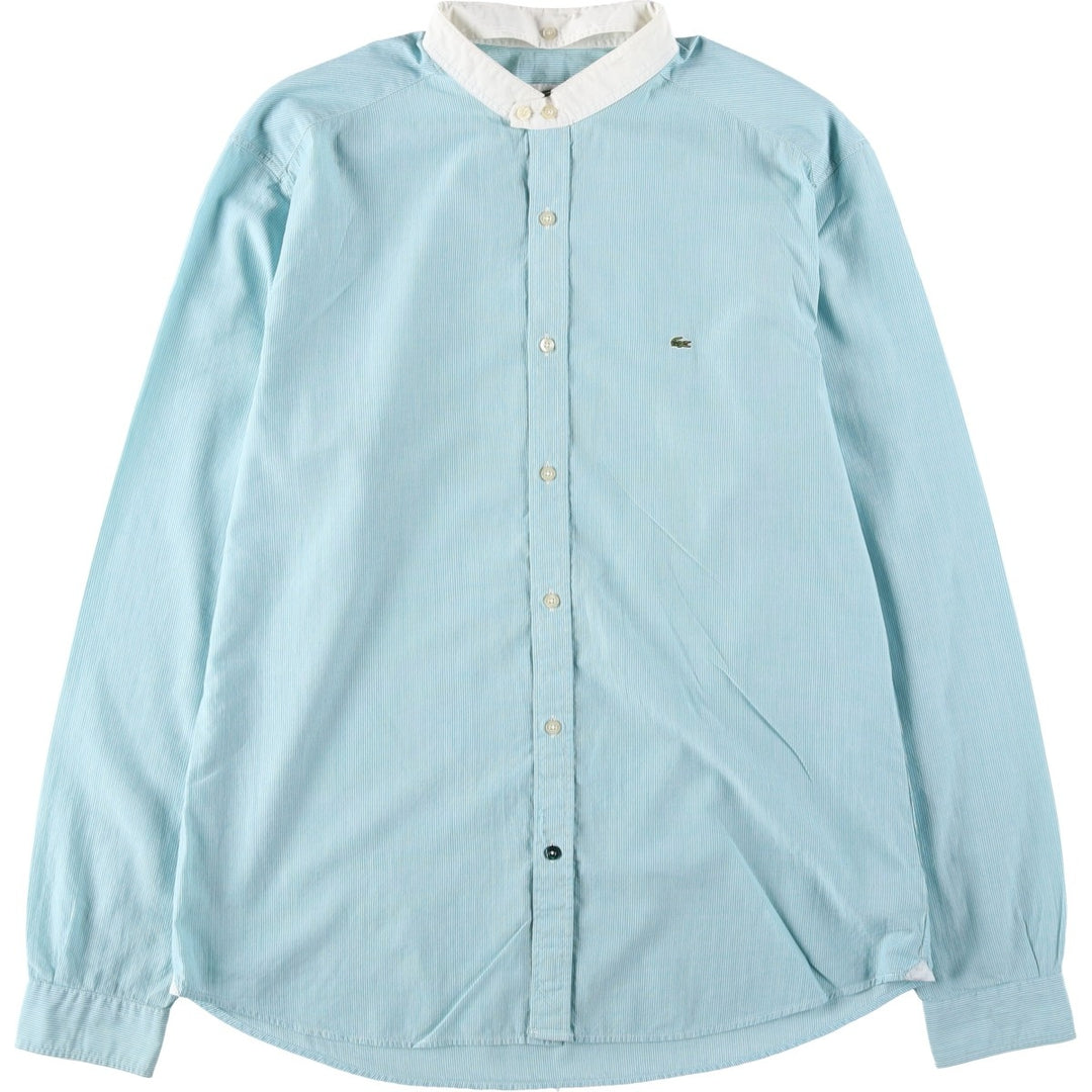 Lacoste stand-collar remake long-sleeved cotton striped shirt, women's size L (approx.) cotton Mint green Vintage Second Hand