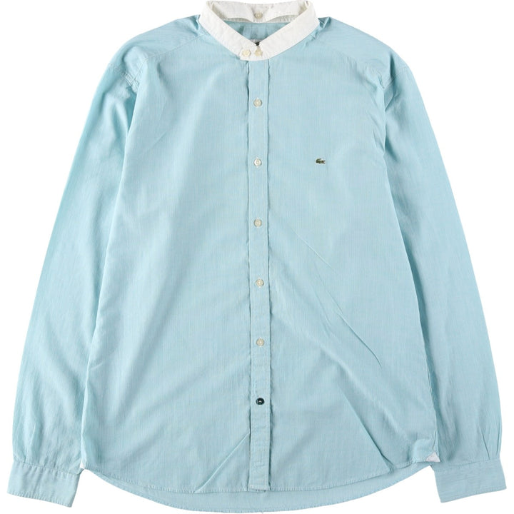 Lacoste stand-collar remake long-sleeved cotton striped shirt, women's size L (approx.) cotton Mint green Vintage Second Hand
