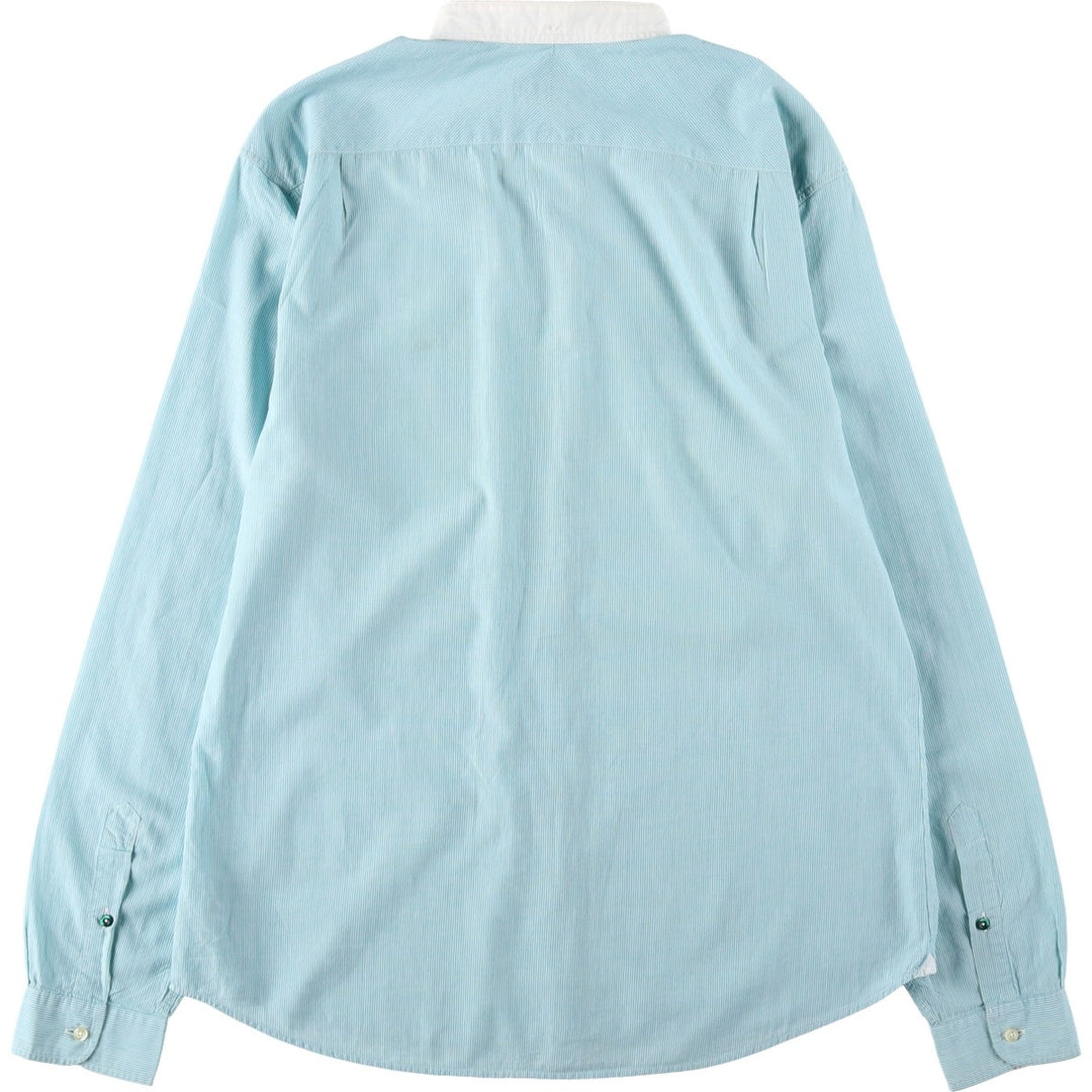 Lacoste stand-collar remake long-sleeved cotton striped shirt, women's size L (approx.) cotton Mint green Vintage Second Hand
