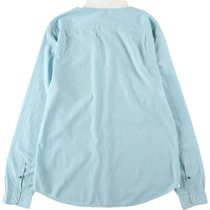 Lacoste stand-collar remake long-sleeved cotton striped shirt, women's size L (approx.) cotton Mint green Vintage Second Hand