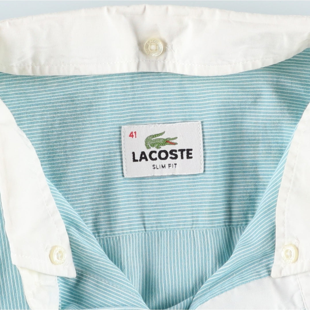 Lacoste stand-collar remake long-sleeved cotton striped shirt, women's size L (approx.) cotton Mint green Vintage Second Hand