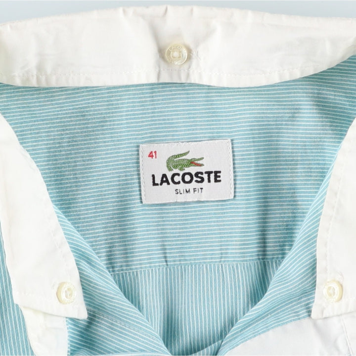 Lacoste stand-collar remake long-sleeved cotton striped shirt, women's size L (approx.) cotton Mint green Vintage Second Hand