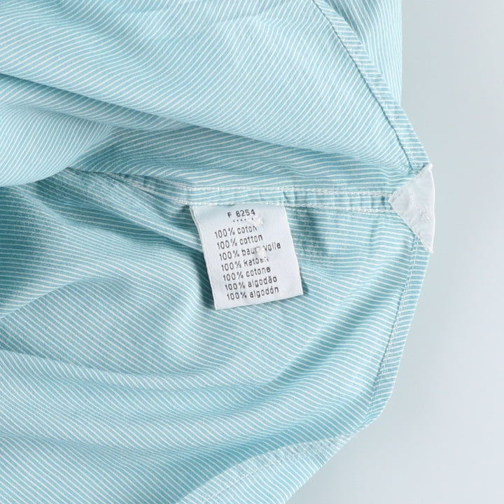 Lacoste stand-collar remake long-sleeved cotton striped shirt, women's size L (approx.) cotton Mint green Vintage Second Hand