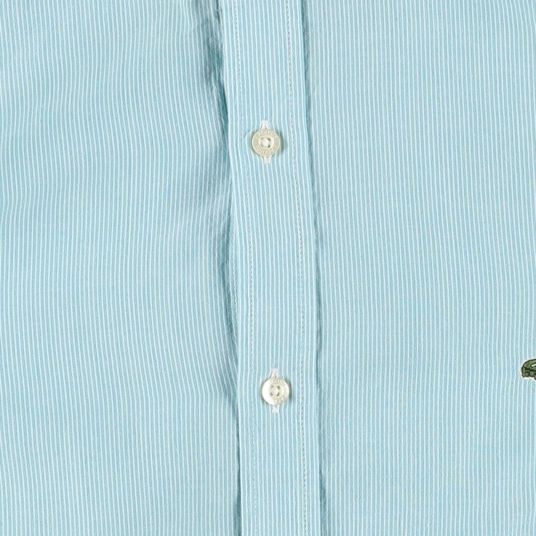 Lacoste stand-collar remake long-sleeved cotton striped shirt, women's size L (approx.) cotton Mint green Vintage Second Hand