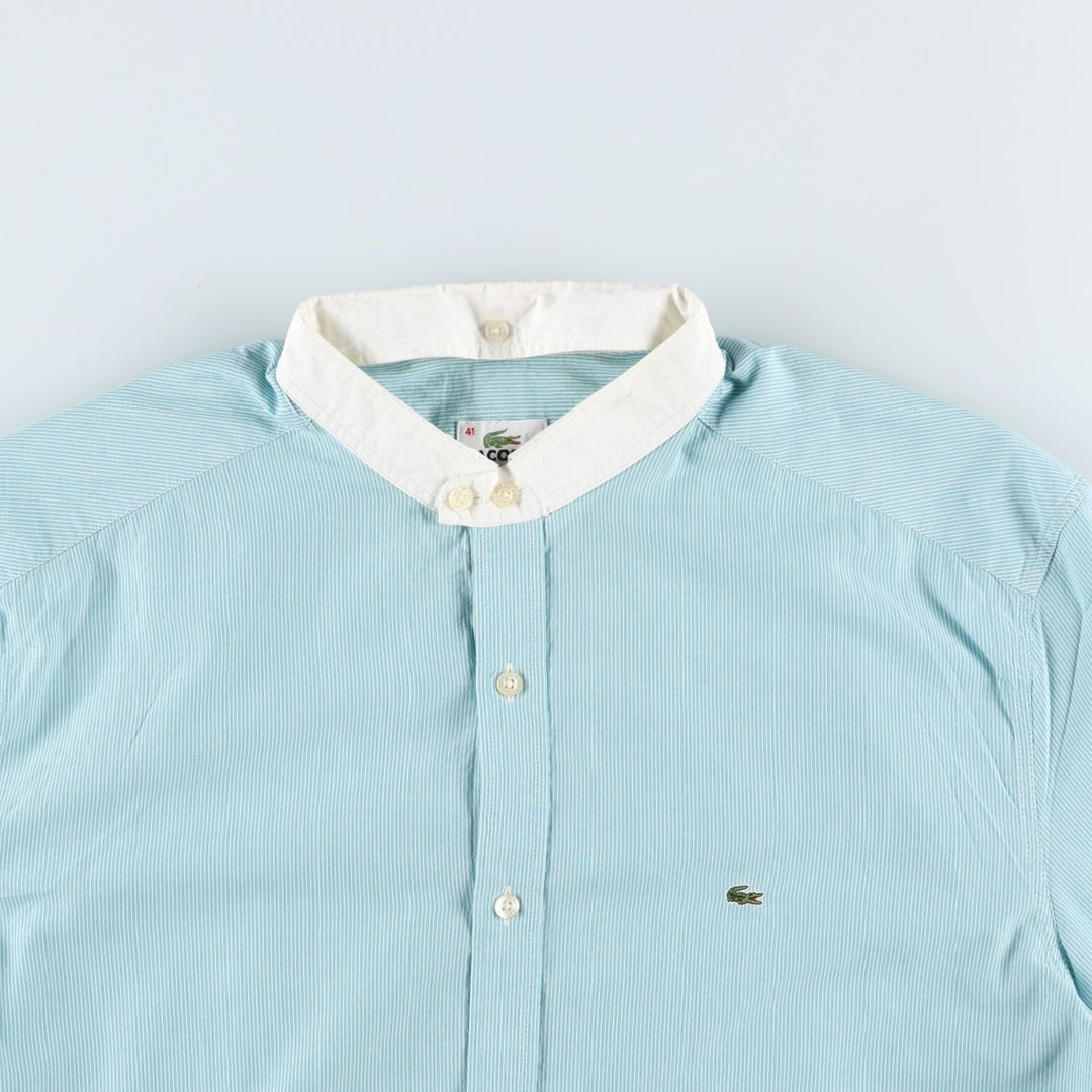 Lacoste stand-collar remake long-sleeved cotton striped shirt, women's size L (approx.) cotton Mint green Vintage Second Hand