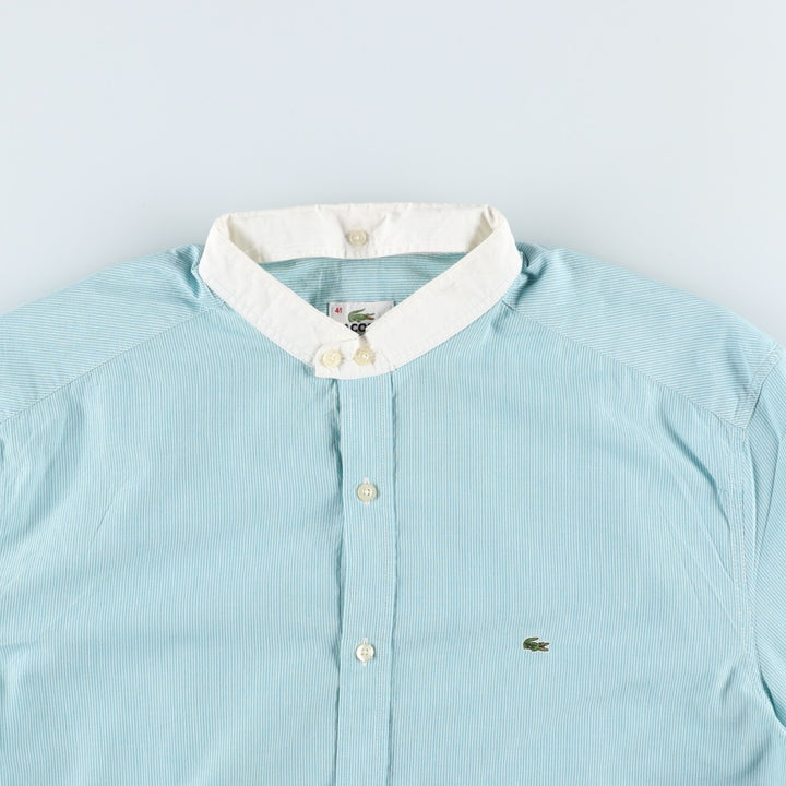 Lacoste stand-collar remake long-sleeved cotton striped shirt, women's size L (approx.) cotton Mint green Vintage Second Hand