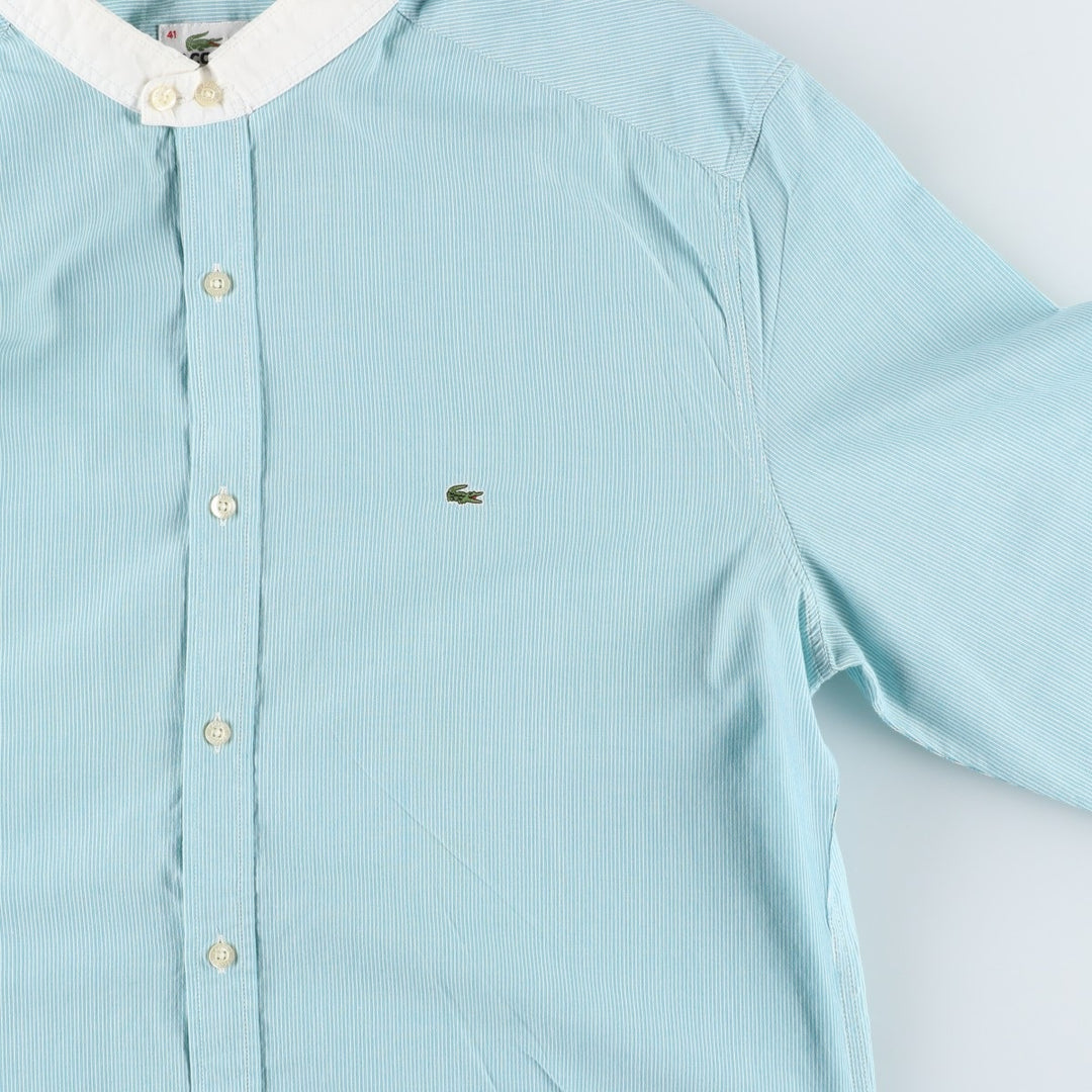 Lacoste stand-collar remake long-sleeved cotton striped shirt, women's size L (approx.) cotton Mint green Vintage Second Hand