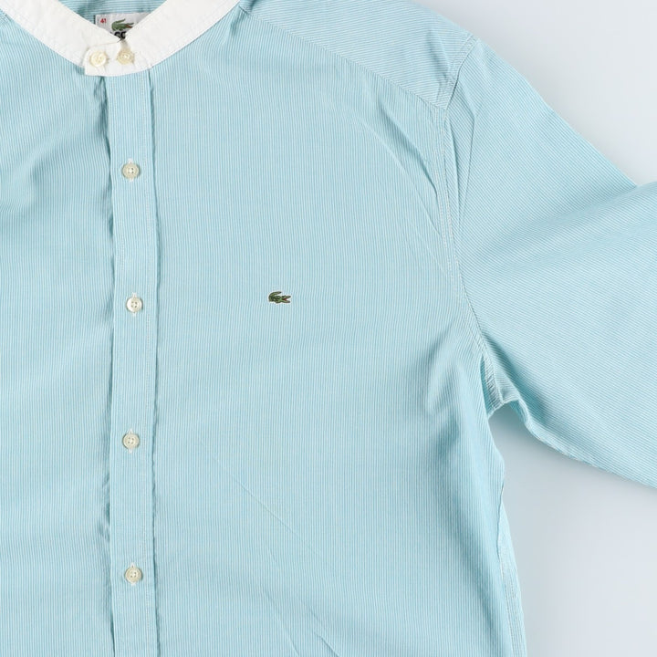 Lacoste stand-collar remake long-sleeved cotton striped shirt, women's size L (approx.) cotton Mint green Vintage Second Hand
