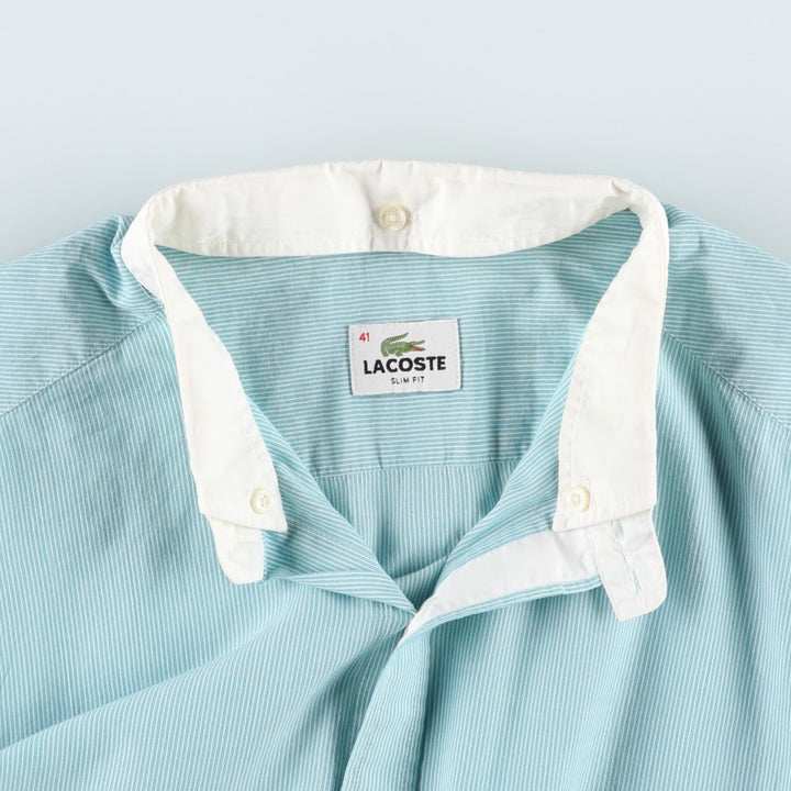 Lacoste stand-collar remake long-sleeved cotton striped shirt, women's size L (approx.) cotton Mint green Vintage Second Hand