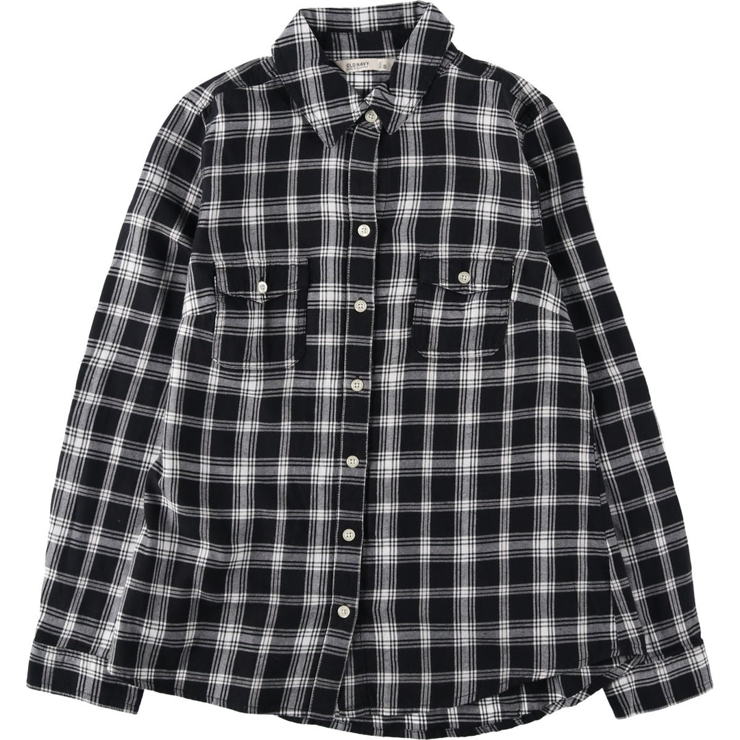 Old Navy long-sleeved cotton check shirt, women's size S (approx.) cotton black type Vintage Second Hand