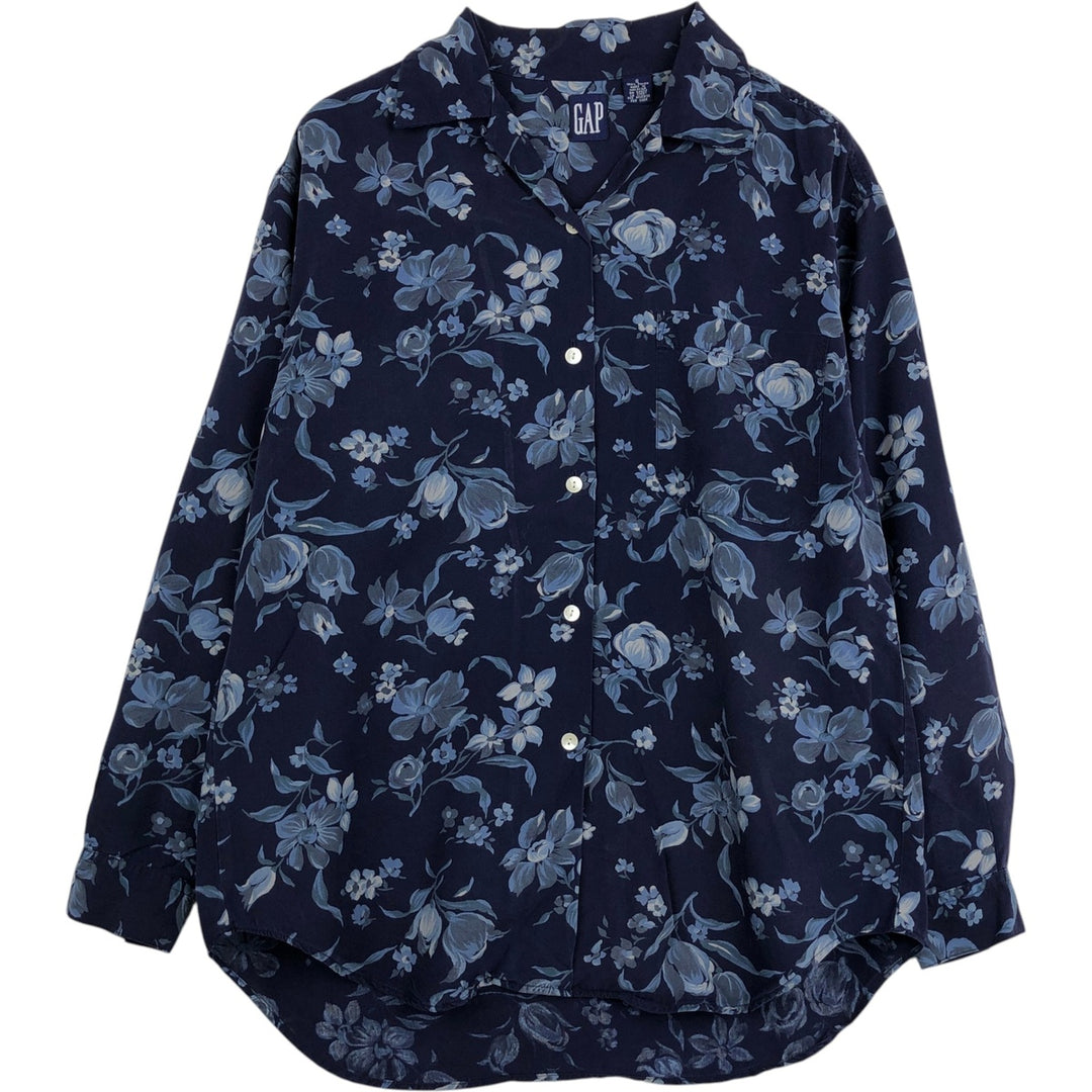 90'S GAP (Old GAP) All-over Floral Print Long-Sleeve Open-Collar Shirt, Women's Size S (approx.), Vintage Rayon navy blue type Vintage Second Hand