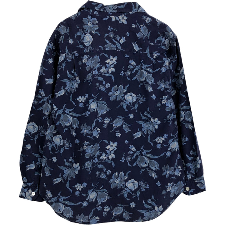 90'S GAP (Old GAP) All-over Floral Print Long-Sleeve Open-Collar Shirt, Women's Size S (approx.), Vintage Rayon navy blue type Vintage Second Hand