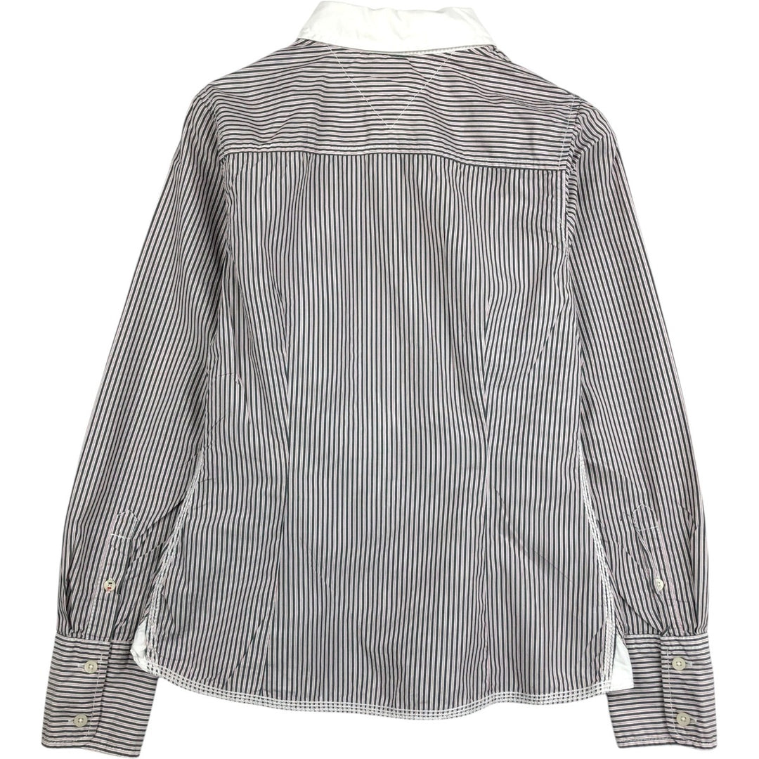 2000'S Tommy Hilfiger Denim Long-Sleeve Cotton Stripe Shirt, Cleric Shirt, Women's Size S (approx.) cotton white type Vintage Second Hand
