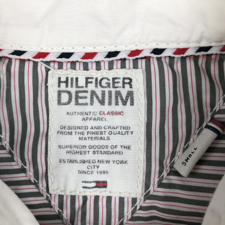 2000'S Tommy Hilfiger Denim Long-Sleeve Cotton Stripe Shirt, Cleric Shirt, Women's Size S (approx.) cotton white type Vintage Second Hand