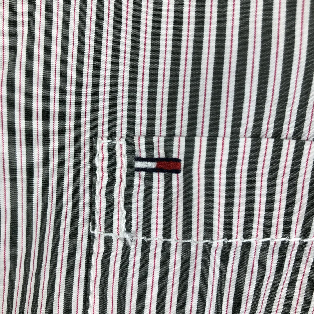 2000'S Tommy Hilfiger Denim Long-Sleeve Cotton Stripe Shirt, Cleric Shirt, Women's Size S (approx.) cotton white type Vintage Second Hand