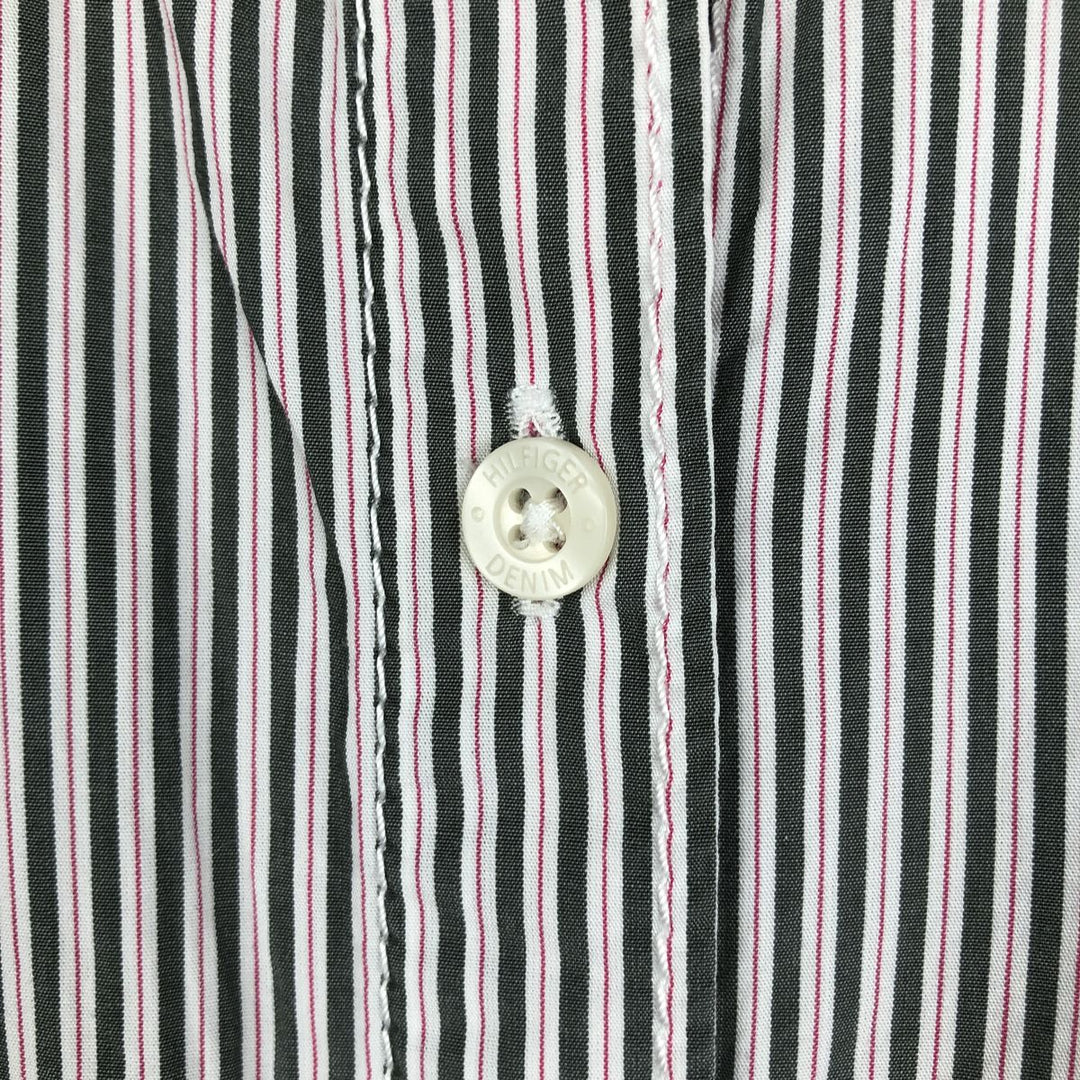 2000'S Tommy Hilfiger Denim Long-Sleeve Cotton Stripe Shirt, Cleric Shirt, Women's Size S (approx.) cotton white type Vintage Second Hand