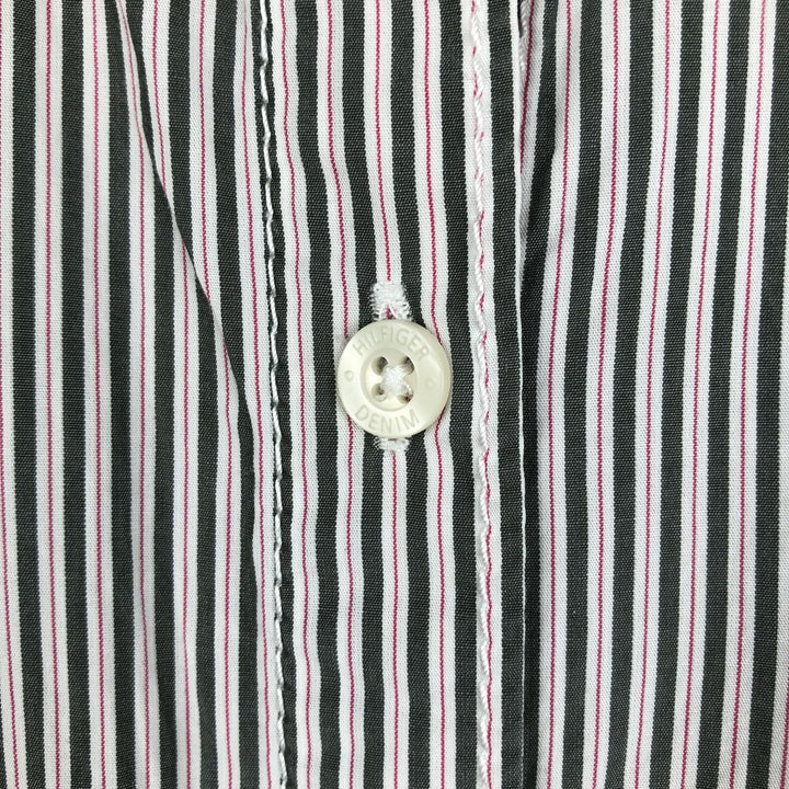 2000'S Tommy Hilfiger Denim Long-Sleeve Cotton Stripe Shirt, Cleric Shirt, Women's Size S (approx.) cotton white type Vintage Second Hand