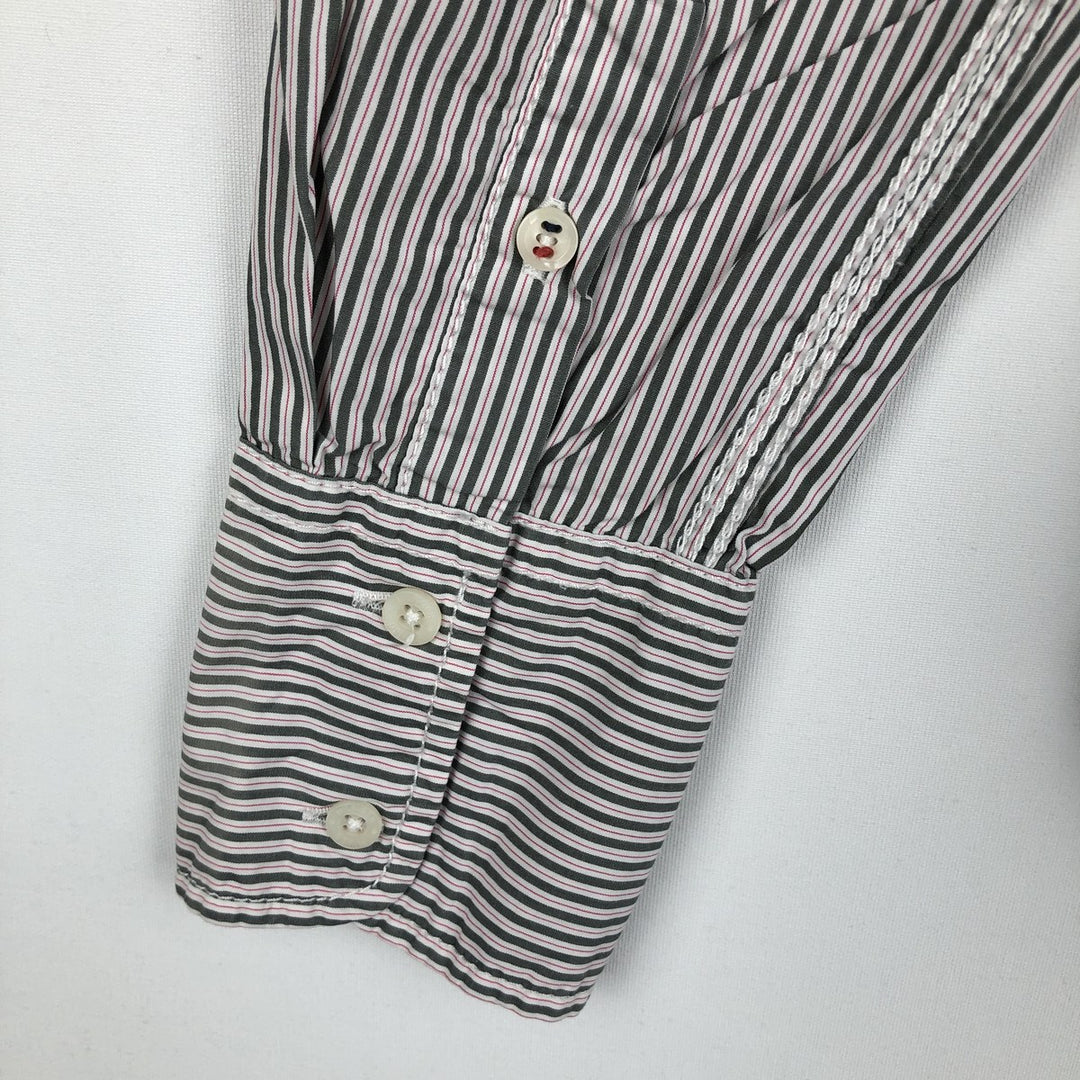 2000'S Tommy Hilfiger Denim Long-Sleeve Cotton Stripe Shirt, Cleric Shirt, Women's Size S (approx.) cotton white type Vintage Second Hand