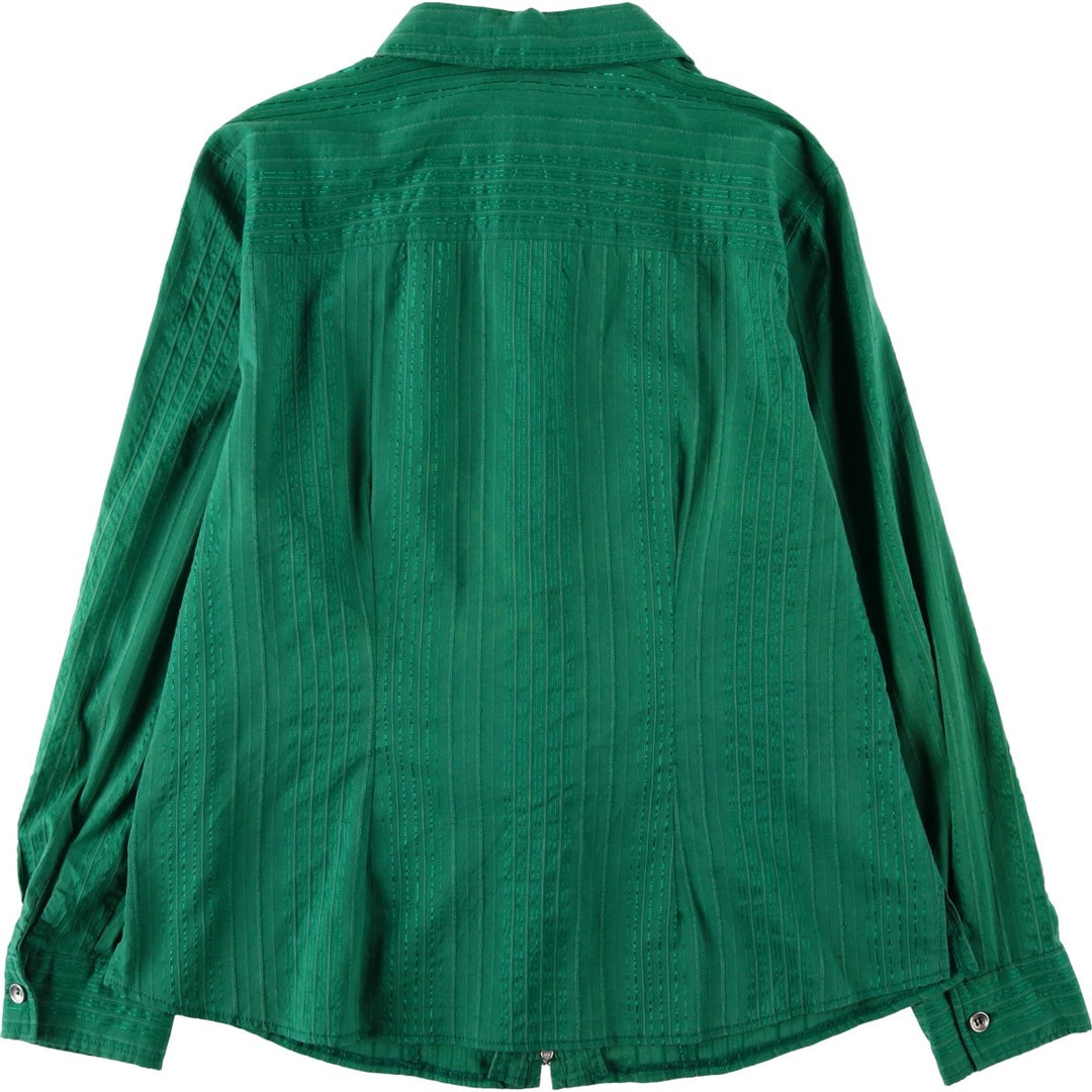Long-sleeved striped shirt, women's size M (approx.) cotton green type Vintage Second Hand