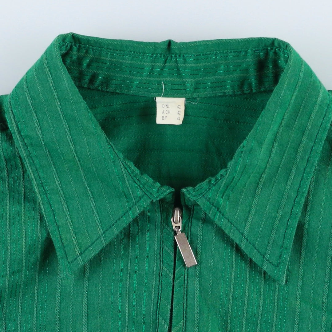 Long-sleeved striped shirt, women's size M (approx.) cotton green type Vintage Second Hand