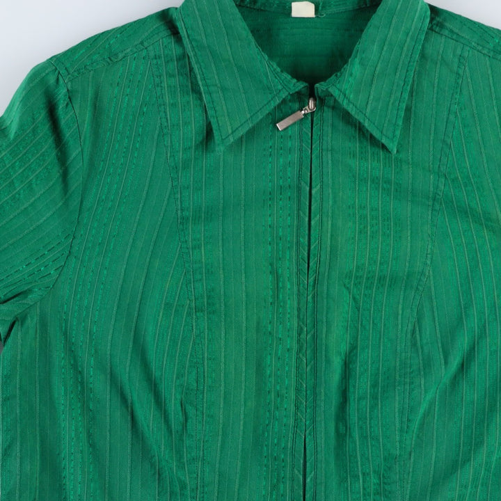 Long-sleeved striped shirt, women's size M (approx.) cotton green type Vintage Second Hand