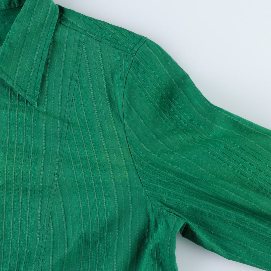 Long-sleeved striped shirt, women's size M (approx.) cotton green type Vintage Second Hand
