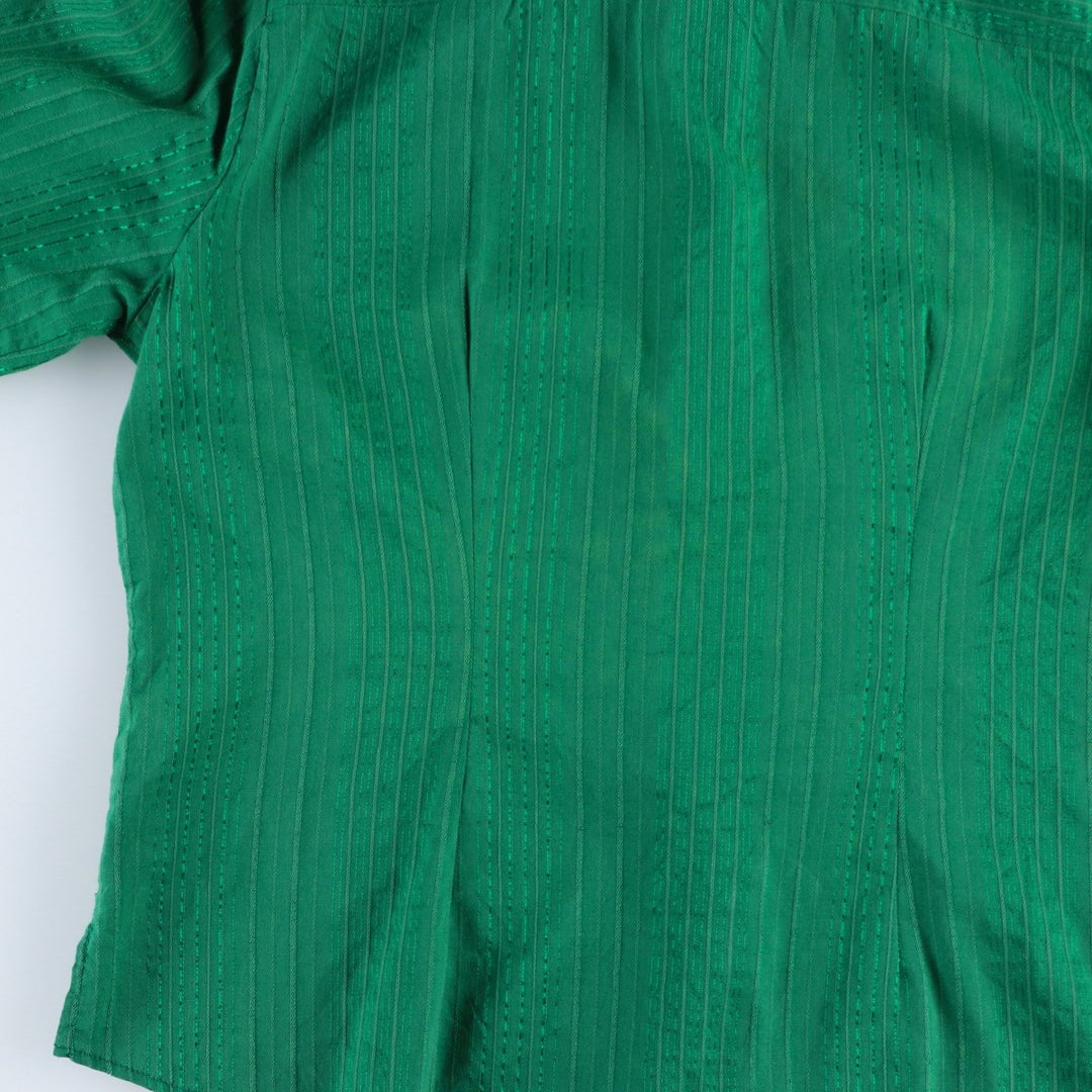 Long-sleeved striped shirt, women's size M (approx.) cotton green type Vintage Second Hand